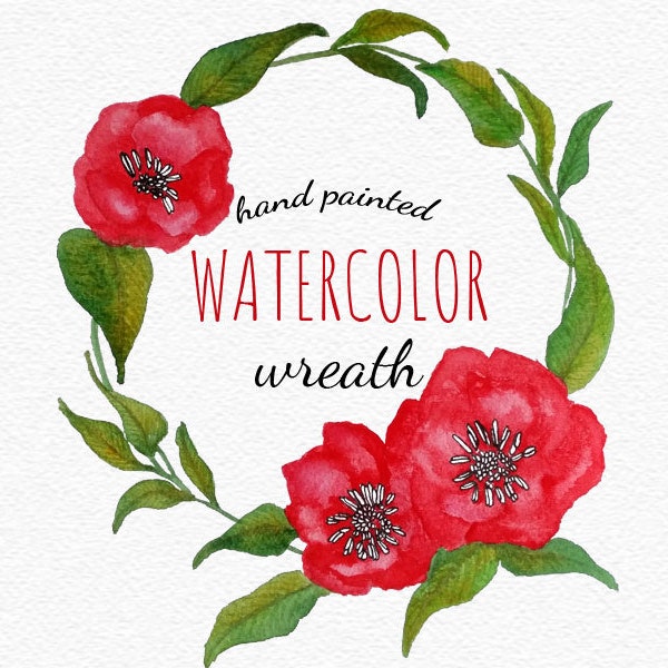 Poppy wreath watercolor clipart. Red flowers watercolor clipart. Summer wedding invite. Hand painted wreath clipart. Floral wedding DIY