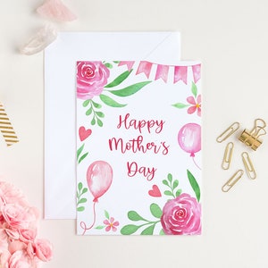Cartão de Dia das Mães para a mãe da minha filha. Feliz Dia das Mães. Design fofo em aquarela. Cartão para impressão 13 x 18 cm. Baixar