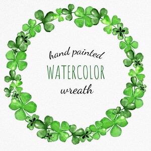 Aquarelle Trèfle et Shamrock Wreath Clipart. Graphiques de la Saint-Patrick. Couronne de trèfle à quatre feuilles chanceuse PNG. Fournitures stationnaires