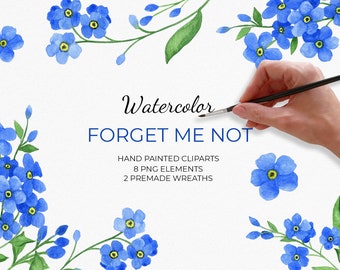 Forget Me Not Flowers Clip Art, Blue Floral Wreaths (Digital Download)