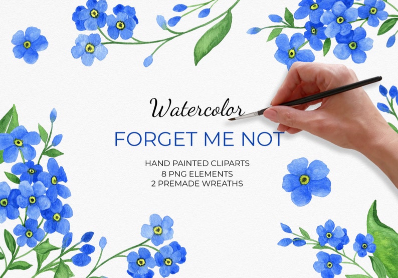 forget-me-not-flowers-clip-art-set-blue-flowers-and-wreaths-etsy