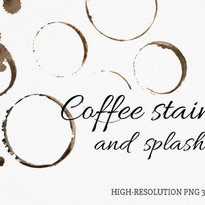 Watercolor coffee stains and splashes PNG. Cup Rings clipart. Authentic Coffee Stains clipart. Instant download. Commercial Use DIY.