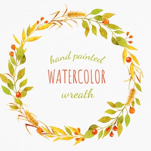 Herbst Blumen Clipart. Weizen, Beeren und Herbstlaubkranz PNG. Kräuter Blumen Herbst Clipart. Sofortiger Download