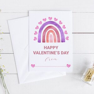 Biglietto di San Valentino stampabile arcobaleno rosa. Biglietto di San Valentino per bambini. Boho Rainbow Card. San Valentino in classe. Buon San Valentino. SCARICARE