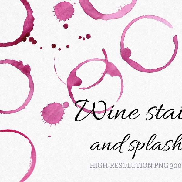 WATERCOLOR Wine Stains, Rings and Splashes Clipart PNG. Digital Files. Cook with Wine Printable, Hand Painted. Download