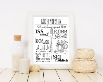 Küchenregeln Poster instant download. Kitchen rules in GERMAN printable