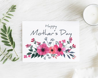 Printable Mother's Day Card, Mother's Day Greeting Card, Card 5x7, Watercolor Floral Card, Mothers Day Note, Instant Download