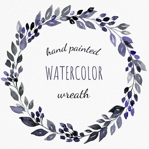 Clipart de couronne noir et violet. Cliparts d’aquarelle d’hiver. Éléments floraux PNG. Carte commémorative DIY. Téléchargement instantané