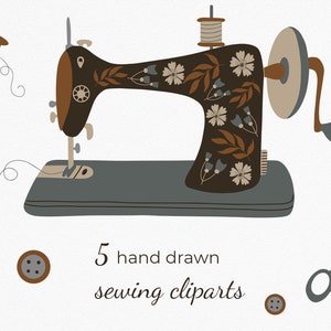Sewing machine Clipart. Vintage sewing, thread, buttons and scissors clipart. Tailoring, Crafting Supplies Download