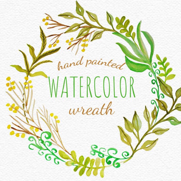 Hand painted green leaves wreath clipart. Leaves and branches elements PNG. Wedding, babyshower, holidays cards. Instant Download