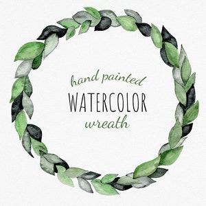 Green and black leaves watercolor wreath clipart. Floral frame PNG. Funeral wreath clipart. Wedding invitation PNG.