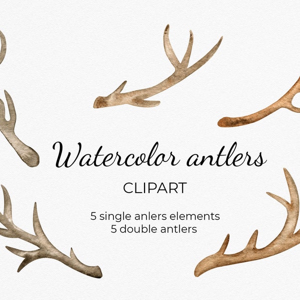 Watercolor Boho Antlers Clipart, Hand painted antlers, Woodland Deer clipart,  Boho Wedding Invitation,  Digital Printable Antlers. Download