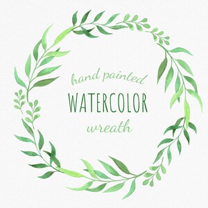 Clipart de couronne de Pâques à l’aquarelle. Feuilles vertes clipart. Couronne délicate. Téléchargement saisonnier. Bordures florales, couronne printanière, fournitures d’invitation