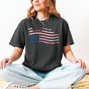 Distressed American Flag Shirt, Upside Down Graphic Tee, Comfort Colors Unisex Cotton