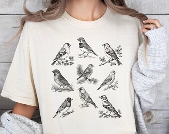 Camiseta Vintage Finches, Ropa para Observación de Aves: Comfort Colors® Unisex Tallas S a 4XL