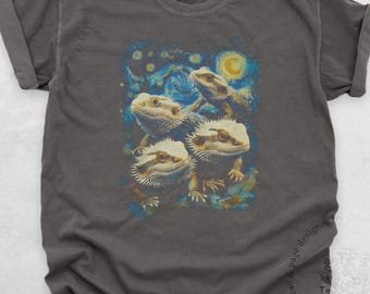 Starry Night Bearded Dragon Shirt, Reptile Lovers Gift, Beardie Lizard Tee, Funny Pet Gag Shirt, Weirdcore Vintage Animal T-Shirt for Pet