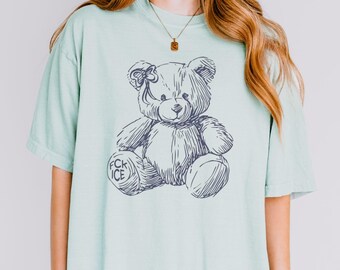Camiseta Coquette Fck ICE con osito de peluche - Camiseta política Soft Girl Coquette, colores cómodos