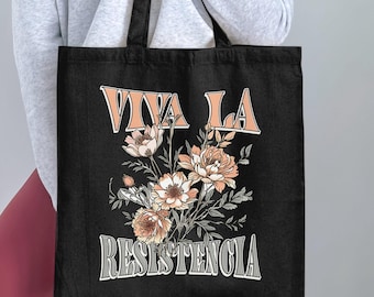 Sac fourre-tout fleuri Viva La Resistencia : 100 % toile de coton, noir (M0206D25)