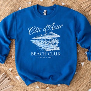 France Travel Sweatshirt, French Aesthetic Sweatshirt, Cute Vacation Sweatshirt for Summer Spring, Cote d&#39;Azur Beach Club Pullover S to 5XL