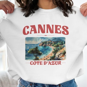 Cannes French Riviera Vacation Sweatshirt, Travel Souvenir Clothing, Côte d&#39;Azur Graphic Pullover, Europe Travel Apparel