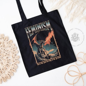 Feminism Dragon Tote Bag, Anti Patriarchy, Burn the Patriarchy Canvas Tote Bag, Funny Feminist Gifts, Political Merch