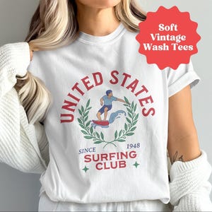 Comfort Colors® USA Surfing Club T Shirt, Surfing Graphic Tee, United States Surfing Club Shirt, Vintage Surf Style T Shirt