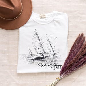 Cote de Azur Sailboat Shirt, France Vintage Inspired Travel Tee, Trendy French Riviera T shirt Oversized Comfort Colors®