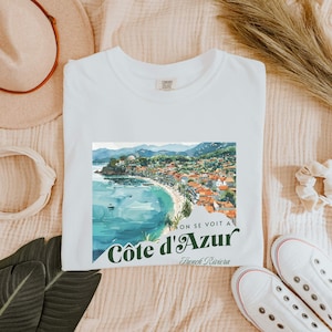 Französisches Riviera-Shirt Côte d’Azur Frankreich-Reise-Grafik-T-Shirt mit französischem Sprichwort französisches Weinlese-Luxus-Strand-T-Stück