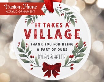 It Takes a Village Personalized Preschool Ornament, Daycare Teacher Gifts for 2024, Christmas Gift Daycare Provider Nanny or Babysitter