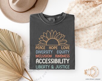 Camiseta de Diversidad, Inclusión y Equidad, Camiseta de Paz, Esperanza, Amor, Amabilidad y Accesibilidad, Camiseta con Gráfico de Girasol de Libertad y Justicia, Regalo Empoderador