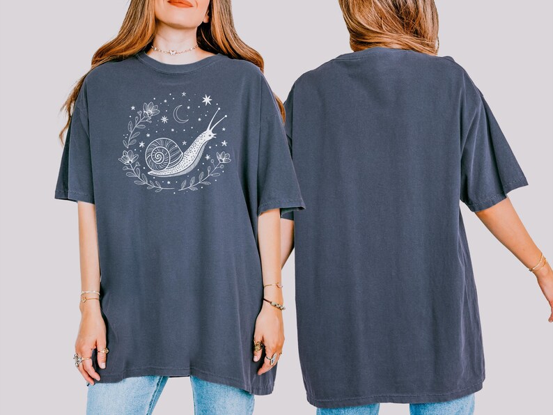 Camiseta con estampado de caracol Comfort Colors®, manga corta o larga, con gráficos naturales Denim