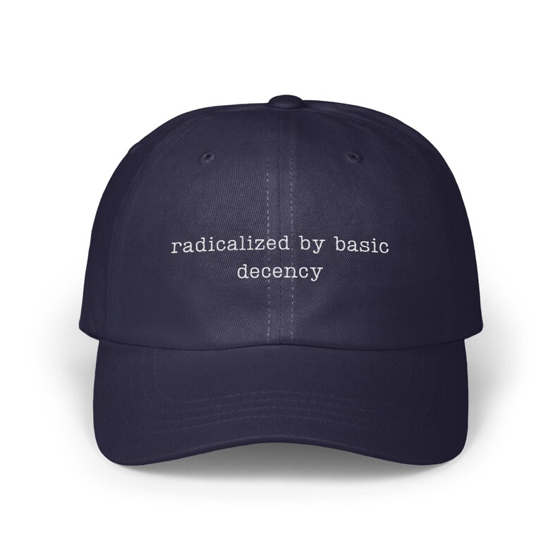 Radicalized by Basic Decency Hat, Unisex Baseball Cap, Funny Slogan Hat, Dad Hat, Adjustable Cap, Statement Cap, Casual Headwear