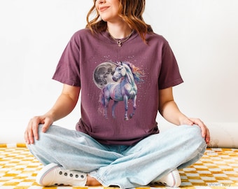 Unicorn Moon Shirt, Short or Long Sleeve Graphic Tee, Comfort Colors® Unisex S to 4XL