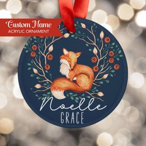 Personalized Woodland Fox Ornament 2024, Baby&#39;s First Christmas Acrylic Ornament, Cute Custom Name Gift for Newborn Baby