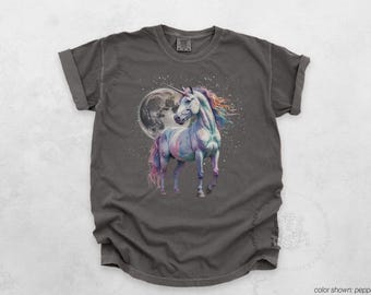 Camiseta de unicornio y luna de inspiración vintage / Camiseta de unicornio arcoíris con estética de los 90 / Camiseta gráfica de arte de fantasía celestial Regalo