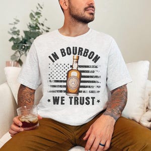 Bourbon Drinking Dad Graphic T-shirt Dad Birthday Gift Shirt Whiskey Lovers Gift USA Flag Patriotic Alcohol Tee