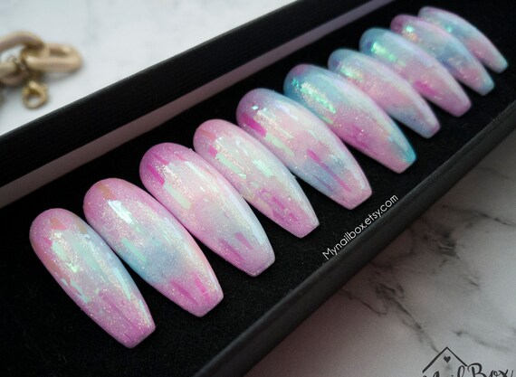 Opal nails Pastel press on nails fake nails false nails | Etsy