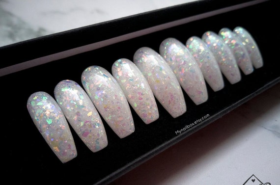 Opal nails Press on nails Shattered Glass nails fake nails | Etsy