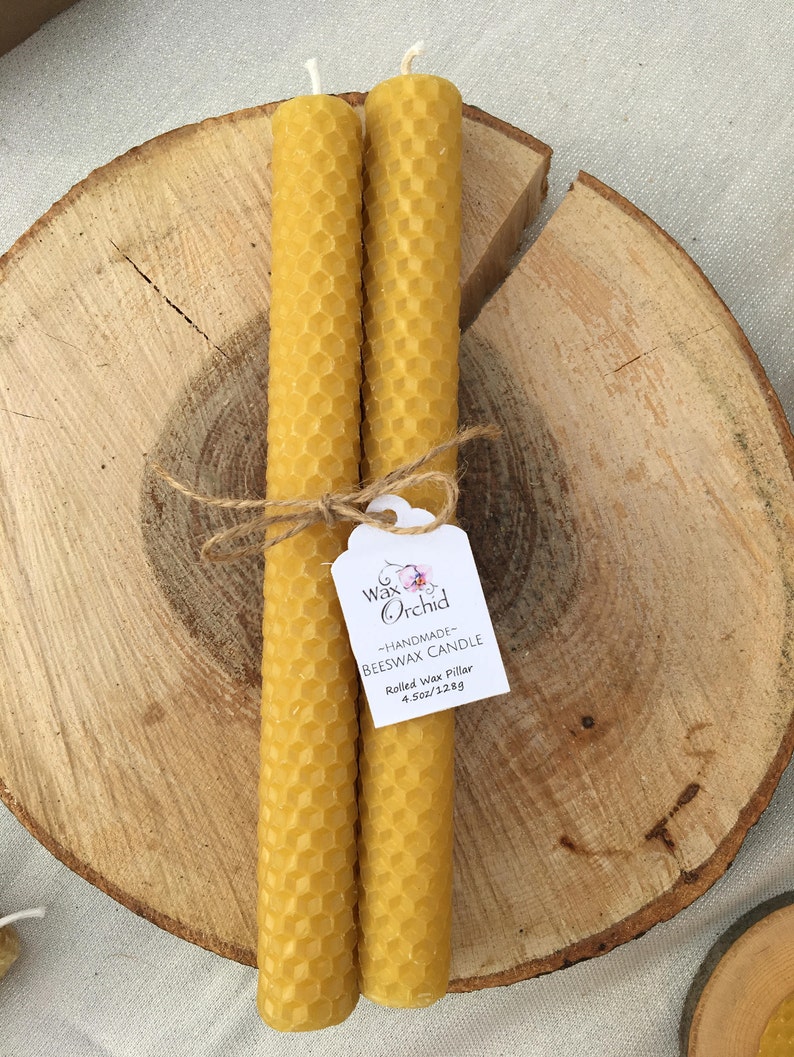 Rolled Beeswax Taper Candles Set of 2 Etsy