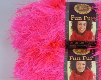 4 skein lot - Flamingo / Hot Pink Lion Brand Fun Fur Yarn #102 Eyelash type yarn