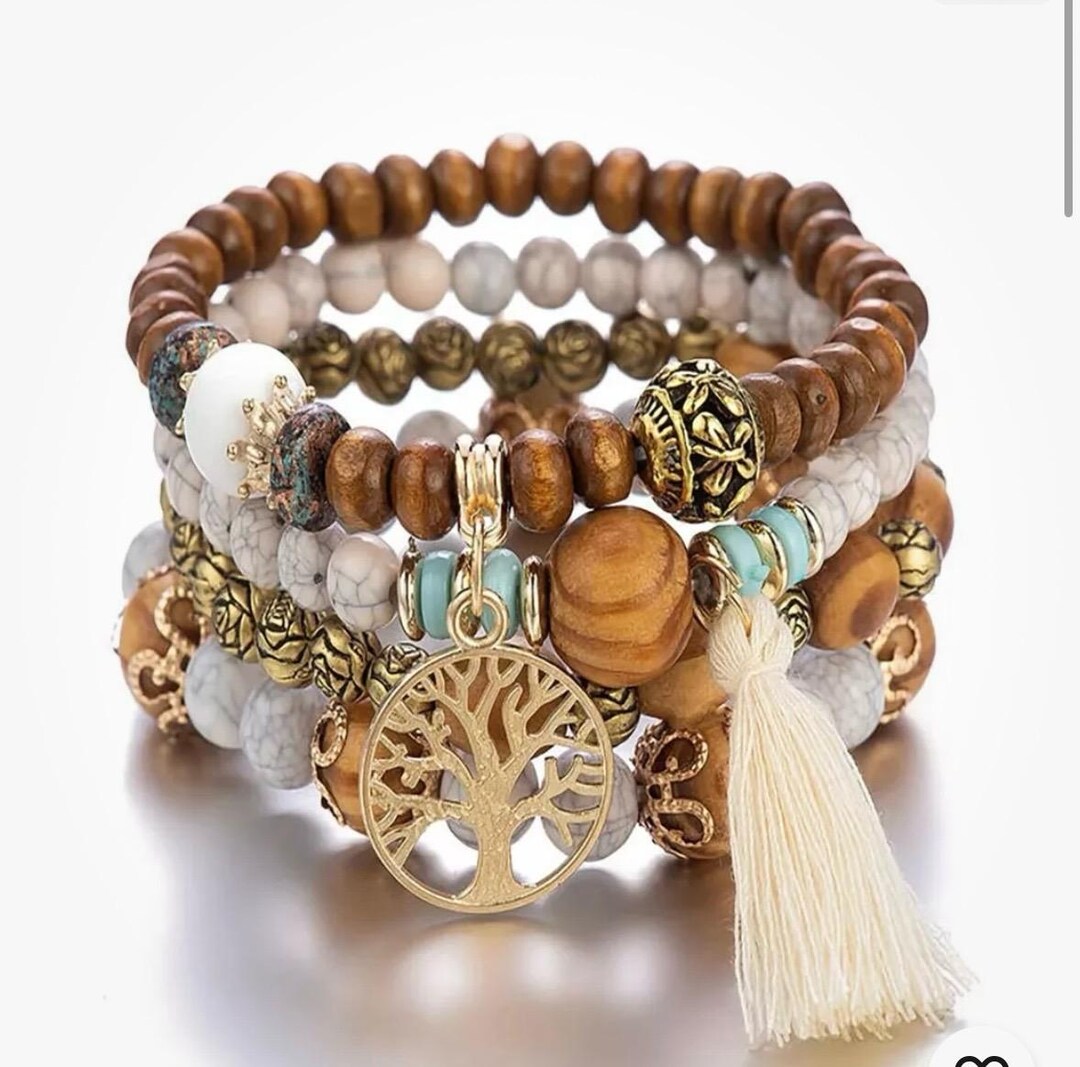 Bohemian Tree of Life Beaded Bracelet Set With Tassel & Gift Box - Etsy