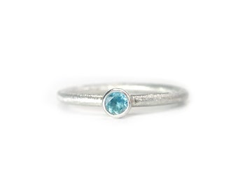 Sunburst stamp Oxidized Ring 6mm bright blue apatite,neon Blue apatite Stack Ring,Hand Stamped Band Sterling Silver