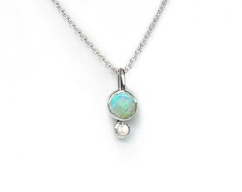 Large Opal and Pearl Pendant with or without chain in Sterling Silver
