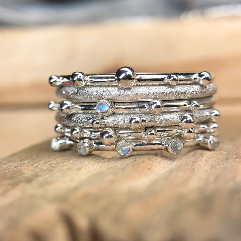 Slim Moonstone Eternity Stacking Sterling Silver Ring