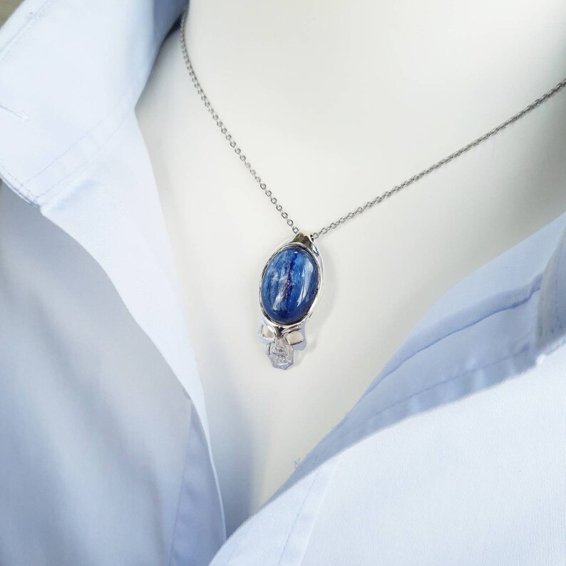 Kyanite Necklace Mens Necklace Skull Pendant Kyanite Blue Etsy
