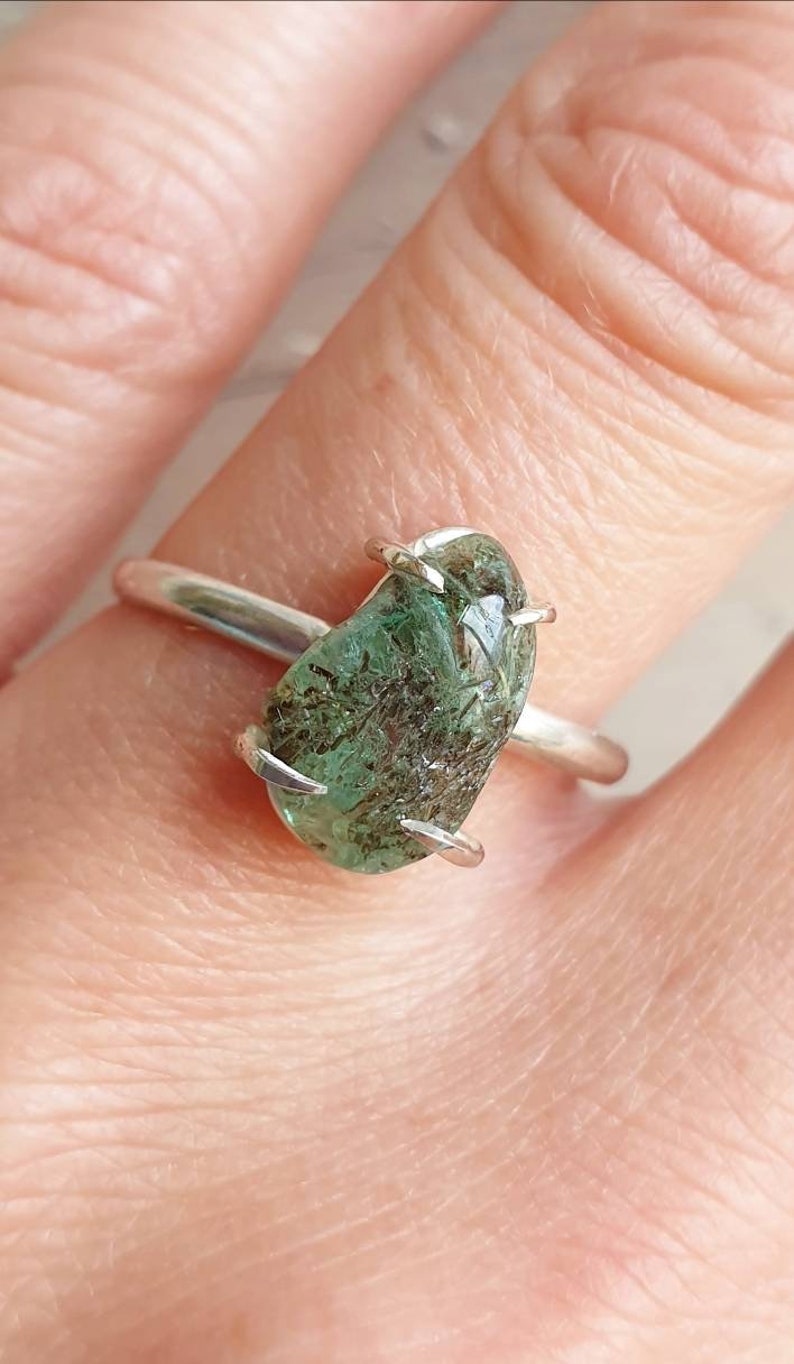 Emerald Ring Raw Emerald Ring Green Gemstone Genuine Emerald Etsy