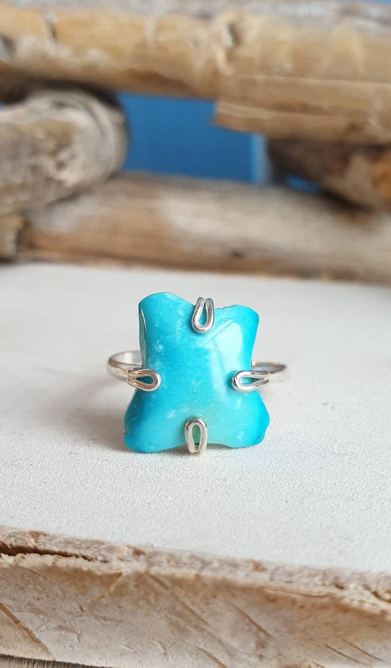 Chrysocolla Ring Raw Turquoise Colored Gemstone Adjustable Ring Blue Chrysocolla Jewelry Wife Gift For Sister Gift For Mom Unisex Gift