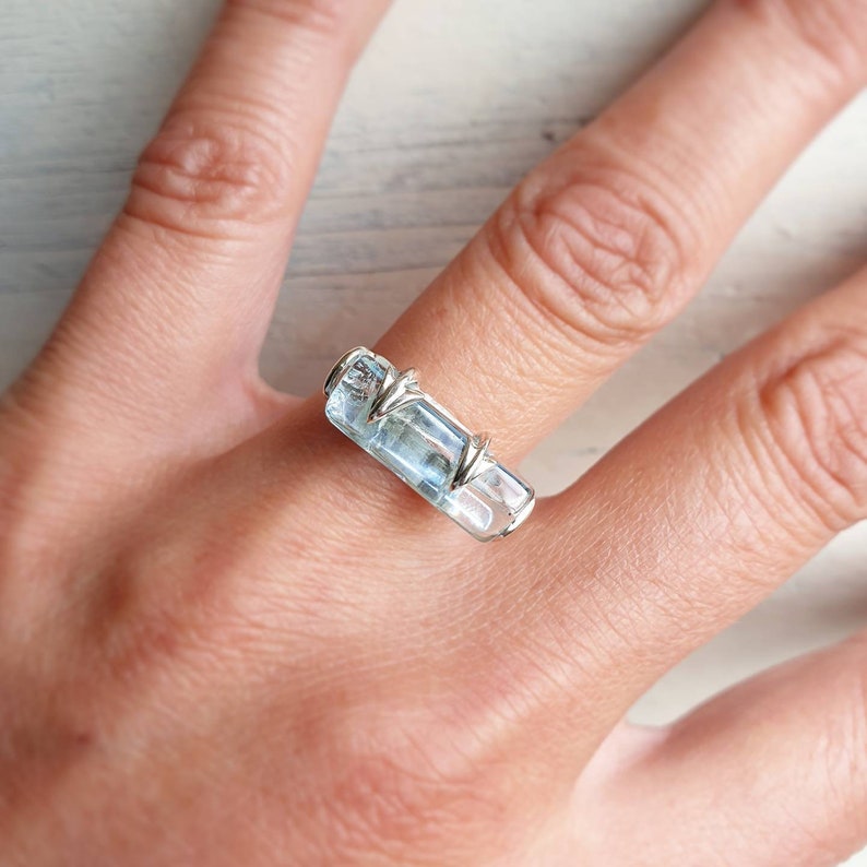 Aquamarine Ring Blue Solid Silver 925 Aquamarine Ring Engagement Ring Promise Rough Aquamarine Uncut Aquamarine Anniversary March Birthstone
