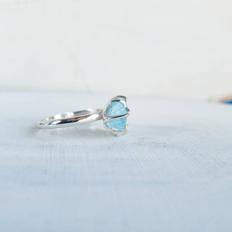 Aquamarine Ring Raw Aquamarine Crystal Stone Adjustable Ring Engagement Ring March Birthstone
