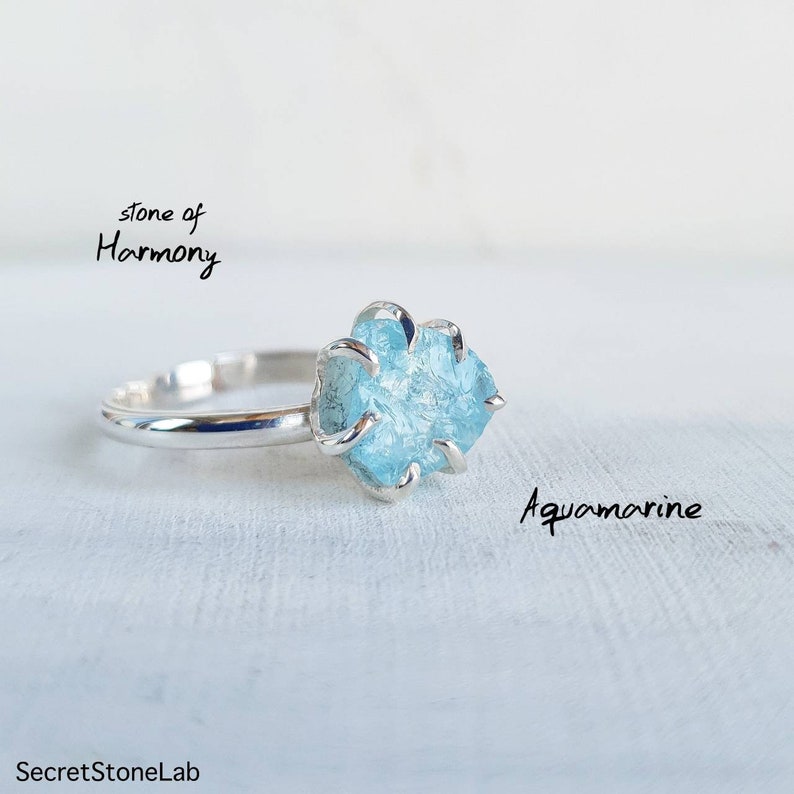 Aquamarine Ring Raw Aquamarine Crystal Stone Adjustable Ring Engagement Ring March Birthstone